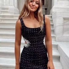 Zara tweed pearl cutout mini dress size XL NO RETURNS