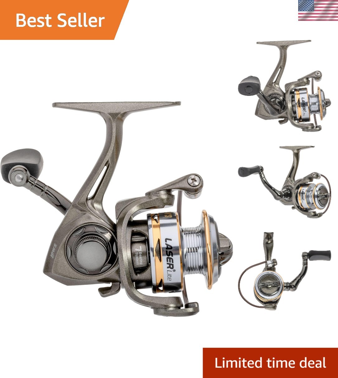 Lew&rsquo;s Laser Lite Spinning Fishing Reel: 6+1 Bearings, Lightweight, Multi-Drag
