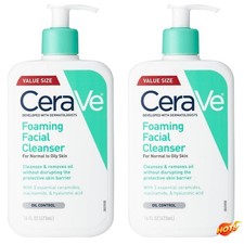 CeraVe Foaming Face Wash 2x16 fl oz, Hyaluronic Acid  Niacinamide for Oily Skin