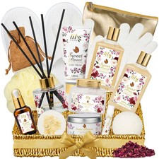 Gifts for Women, Birthday - 17Piece Honey Almond Spa 17 Piece Set, Gold