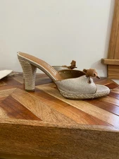 Ferragamo Tan Metallic Andromaki Rope Heel Slide Sz 8