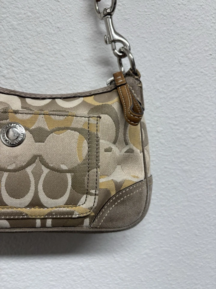 Bolsa de ombro vintage COACH 2171 Chelsea Optic C acabamento em couro camurça marrom Demi Y2k - Imagem 4 de 4