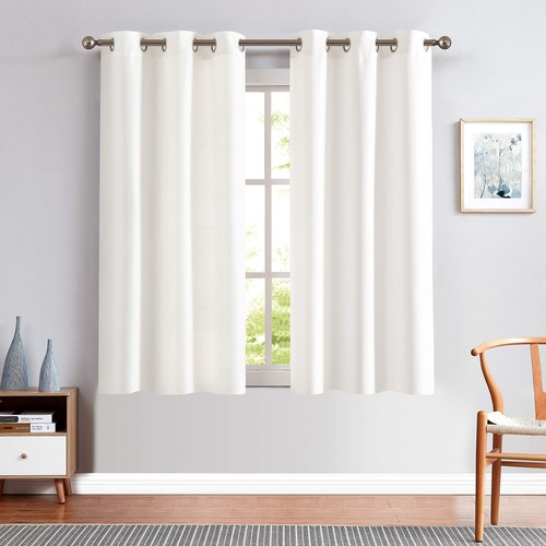 White Linen Textured Curtains 63 Inch Length 2 Panels for Living Room Grommet... - Picture 2 of 6