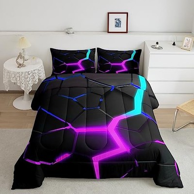 Geometric Honeycomb Comforter Set Size,Abstract Hexagon King Honeycomb 01