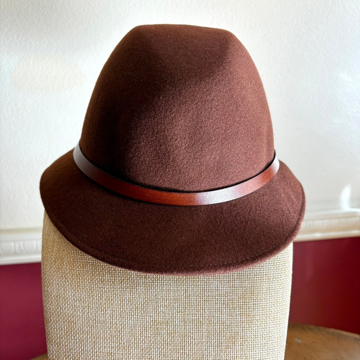 Filippo Catarzi Brown Wool Felt Cloche Hat with Decorative Trim Filippo Catarzi Dark Brown Felt Hat 100% Wool Made In Italy  main image 2