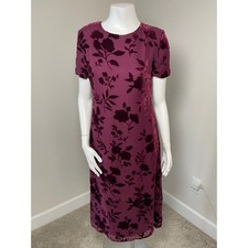 Vintage Y2K Talbots Burgundy Velvet Floral Burnout Midi Dress 2 Petite