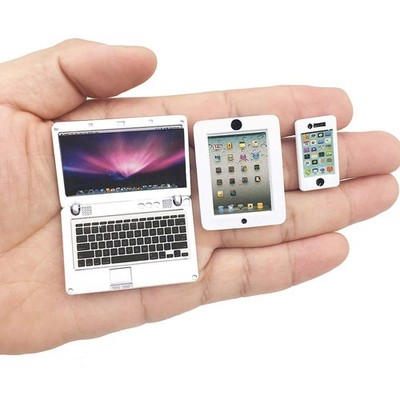 3 Pack Dollhouse Mini Laptop Tablet and Smart Phone Scene Computer Simulation Ac
