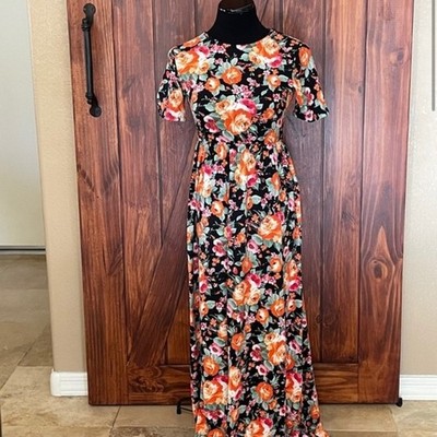 Amelia James New Size S Black Orange Floral Print Newport Stretch Maxi Dress