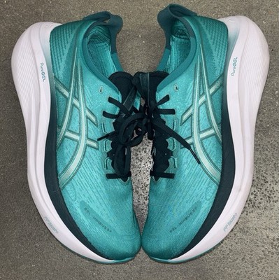 Asics Gel Nimbus 27 Size 11.5 Mens Wave Teal Saxon Green White Running Shoes