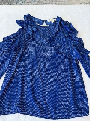 Michael Kors Cold Shoulder Blue Long Sleeve Blouse - Size Medium E36