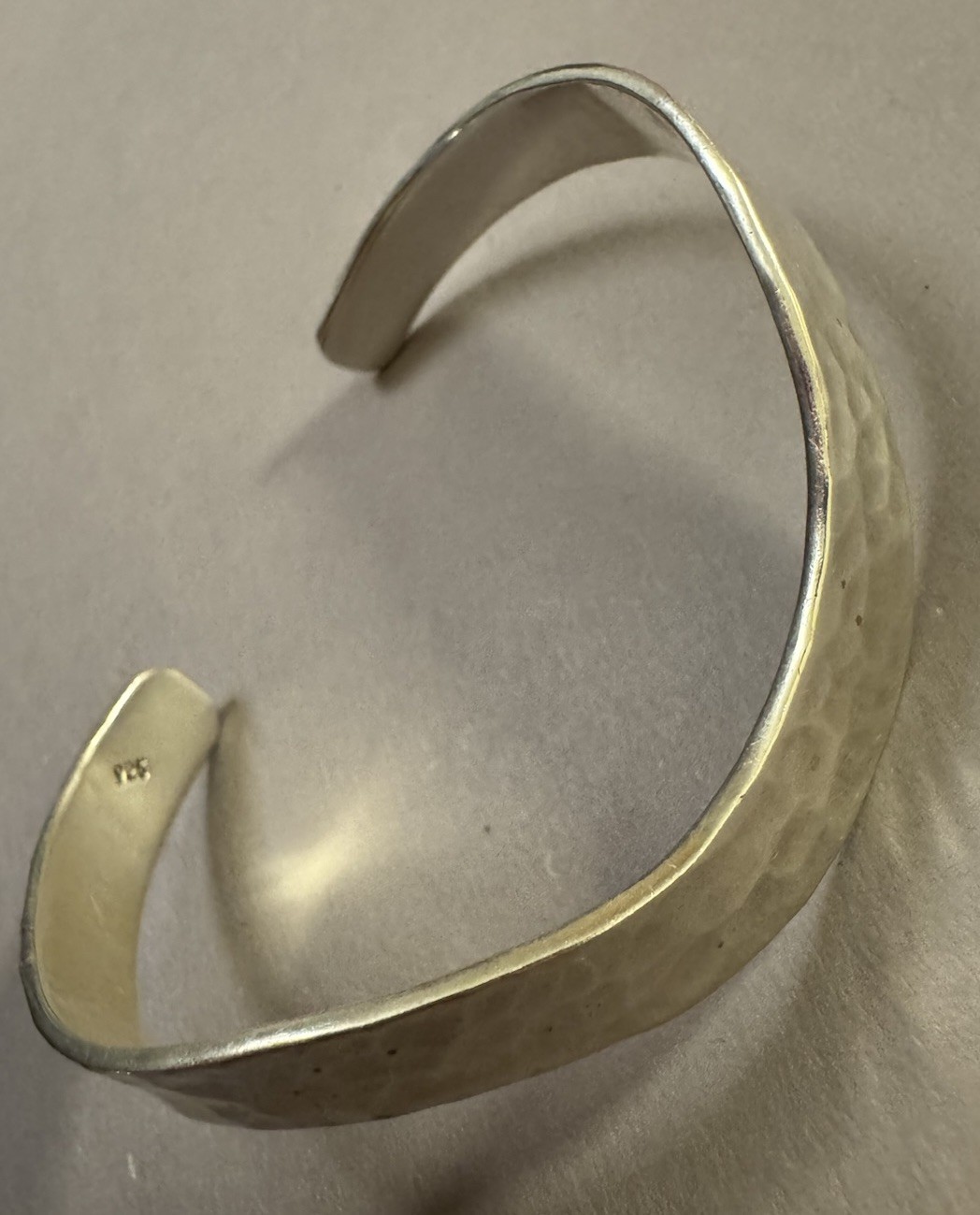 Solid Sterling Silver 925 Hammered Cuff Bangle Br… - image 3
