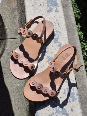 Ancient Greek Nude Leather Reflect Evening Resort Strap Women's Sandals 38/8
