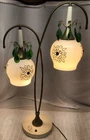 WORKING Vintage MCM Dual Bulb Hanging Tulip Style Brass/ Milk Glass Table Lamp