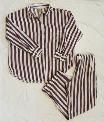 Victoria's Secret Womens 2 Piece Pajama Set Striped Purple and White Sz M