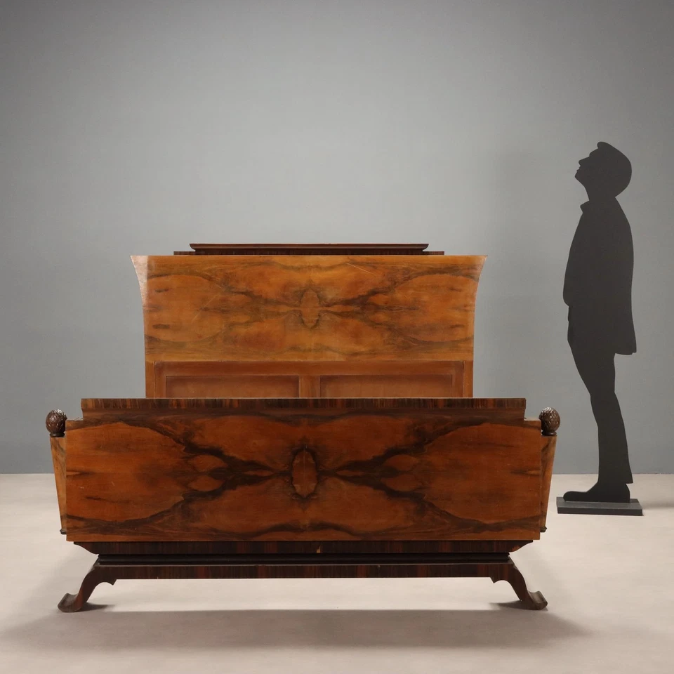 Antique Art Deco Bed Walnut Bois de Rose Design Italy XX Century Original - Image 3 of 4