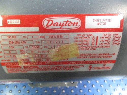 NEW DAYTON 3 PHASE MOTOR 1 HP 3N178G - Picture 3 of 5