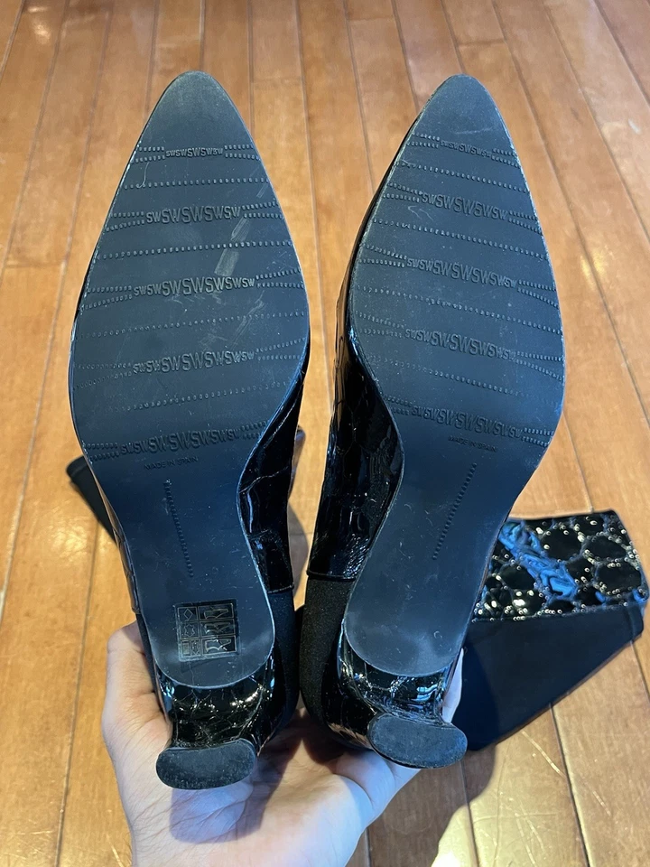 Stuart Weitzman Black Patent Leather Boots Embossed Crocodile Size 7 M - Image 3 of 4