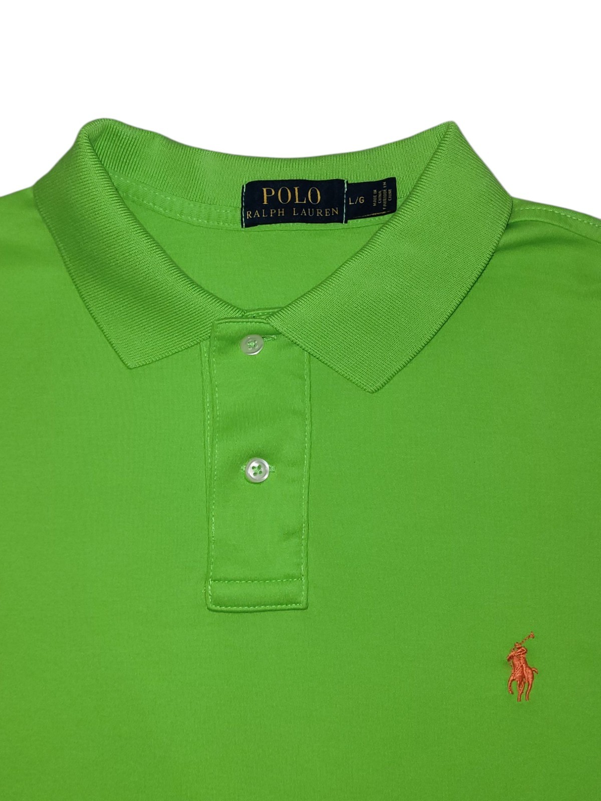 Polo Ralph Lauren camicia uomo grande verde lime manica corta arancione pony hi lo