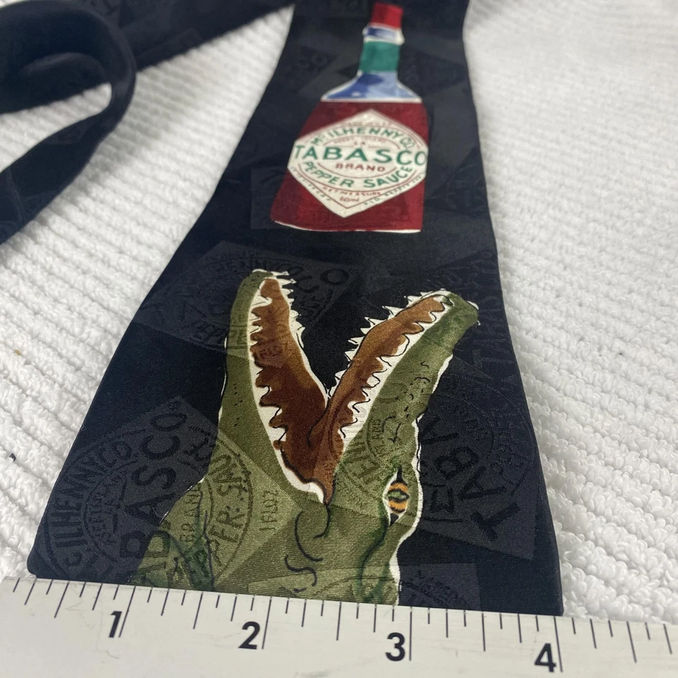 Corbata Tabasco Para Hombres Talla Única Negra Seda Novedad Caimán Salsa Caliente Botella Corbata Foto 4 de 4