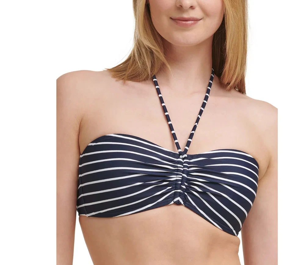 Top de bikini Tommy Hilfiger para mujer con halter central a rayas Foto 3 de 4