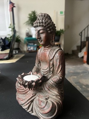 Buddah Gold Bronze Heavy Ceramic Meditation In Excellent Condition Religious