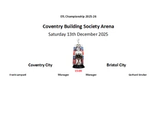Coventry City v Bristol City 13-12-25 Championship Unofficial Team Sheet