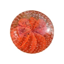 ST. CLAIR Paperweight Orange Floral Swirl Ribbon Controlled Bubble 3" W/sticker