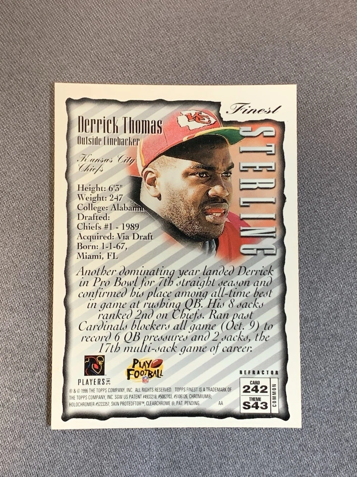 1996 Topps Finest - Derrick Thomas #242 Refractor - Image 2 of 2
