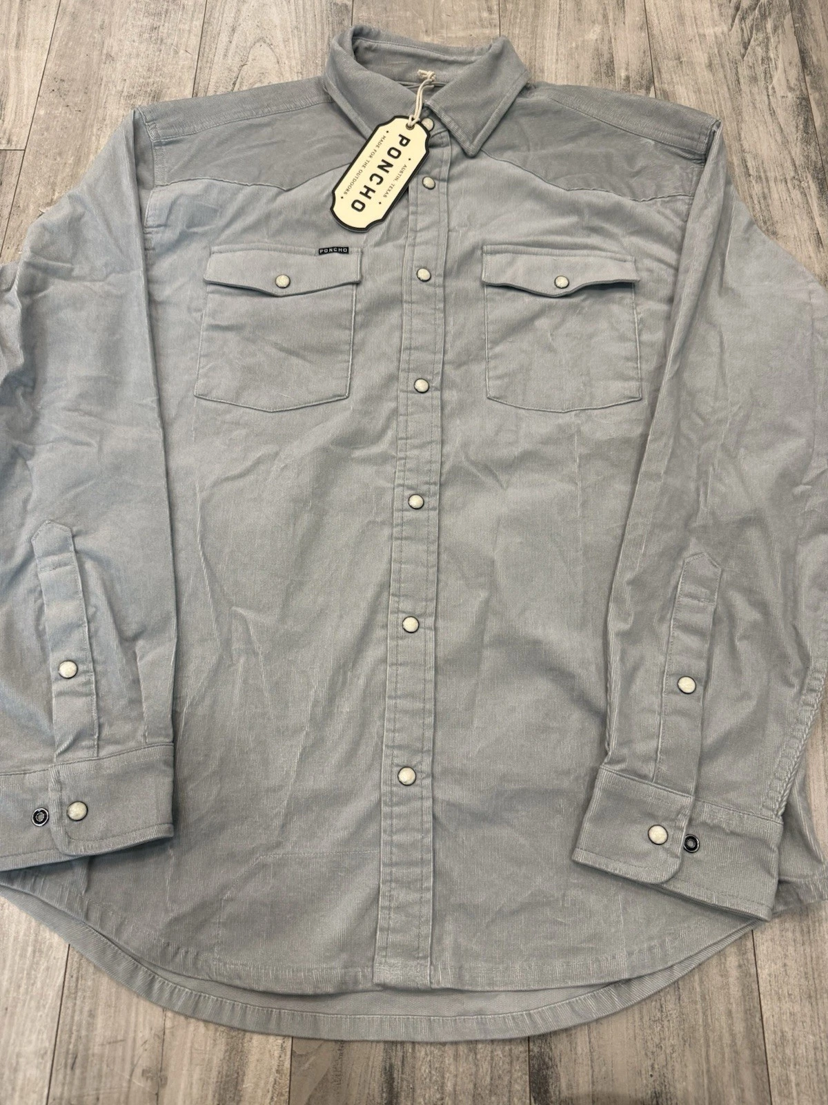 Poncho Shirt Mens Small S Regular Fit Sage Corduroy Western Pearl Snap Button