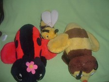 VINTAGE 1976 Dakin Plush Chime Bumble Bee, Ladybug  Matching Beanie Bee 1981