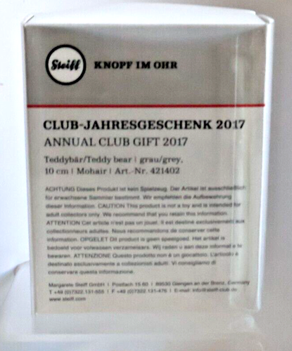 2017 STEIFF CLUB BEAR ~ Grey ~ 421402 ~ 10CM Tall ~ Boxed & Certificates. - Picture 4 of 4