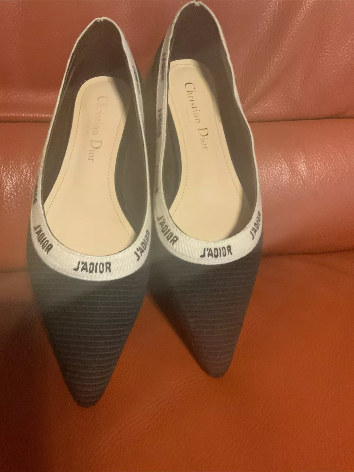 Escarpins Christian Dior J’adior chaussures plates taille 37 orteil pointu noir blanc