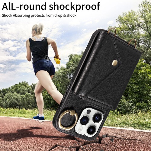 Crossbody Strap Leather Wallet Phone Case For iPhone 12 13 14 15 16 Pro Max - 第 10/18 張圖片
