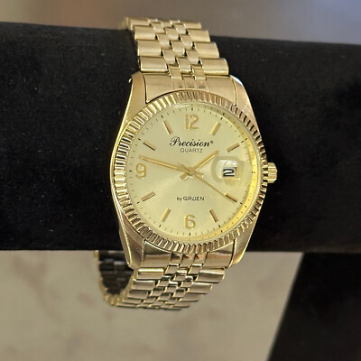 Gruen Precision Men's Watch Vintage Quartz Gold Tone Analog Gruen Precision Men's Watch Vintage Quartz Gold Tone Analog