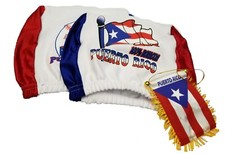 Puerto Rico Mini Banner Flag Window Mirror W/ Boricua Car Headrest Cover