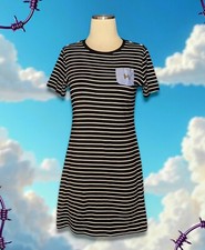 TOMMY HILFIGER Black White STRIPED T-Shirt Dress Short Sleeve Junior's Sz Small