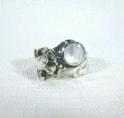 Natural White Mother Of Pearl Lotus Leaf Frog Solid Sterling Silver Ring