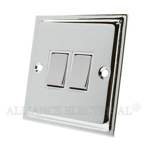 Slimline poliert Chrom 2 Gang Schalter 10 Amp Doppel 2 Wege glänzend Lichtschalter - Bild 3 von 3