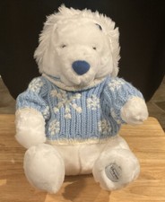 Disney Store Excl 15  Winnie The Pooh Blue Sweater Winter White Plush Bear NWOTs