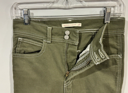 Levi's 724 High Rise Straight Crop Jeans Olive Green White Contrast Stitching 27 - Picture 8 of 19