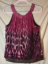 AB Studio Women's Animal Print Tank Top Light to Dark Key Hole Semi Sheer Size M