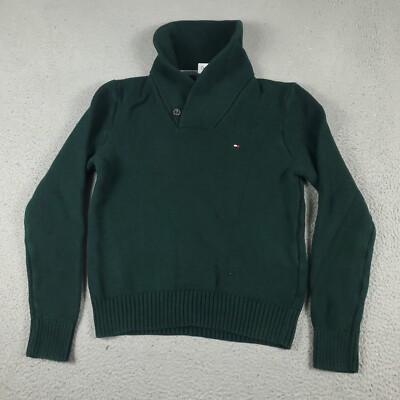 Tommy Hilfiger Sweater Boys Medium Green Shawl Collar Pullover Sweatshirt Kids
