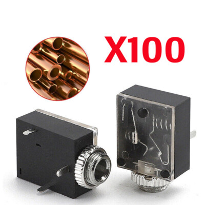100PCS 3.5mm Female Stereo Audio Socket Headphone Jack Connector 3 Pin PCB Mount
