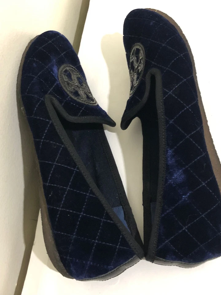 Zapatilla Billy Acolchada Tory Burch Inteligente Terciopelo Cuero Plana Talla 9M en Azul Marino/Negro Foto 4 de 4