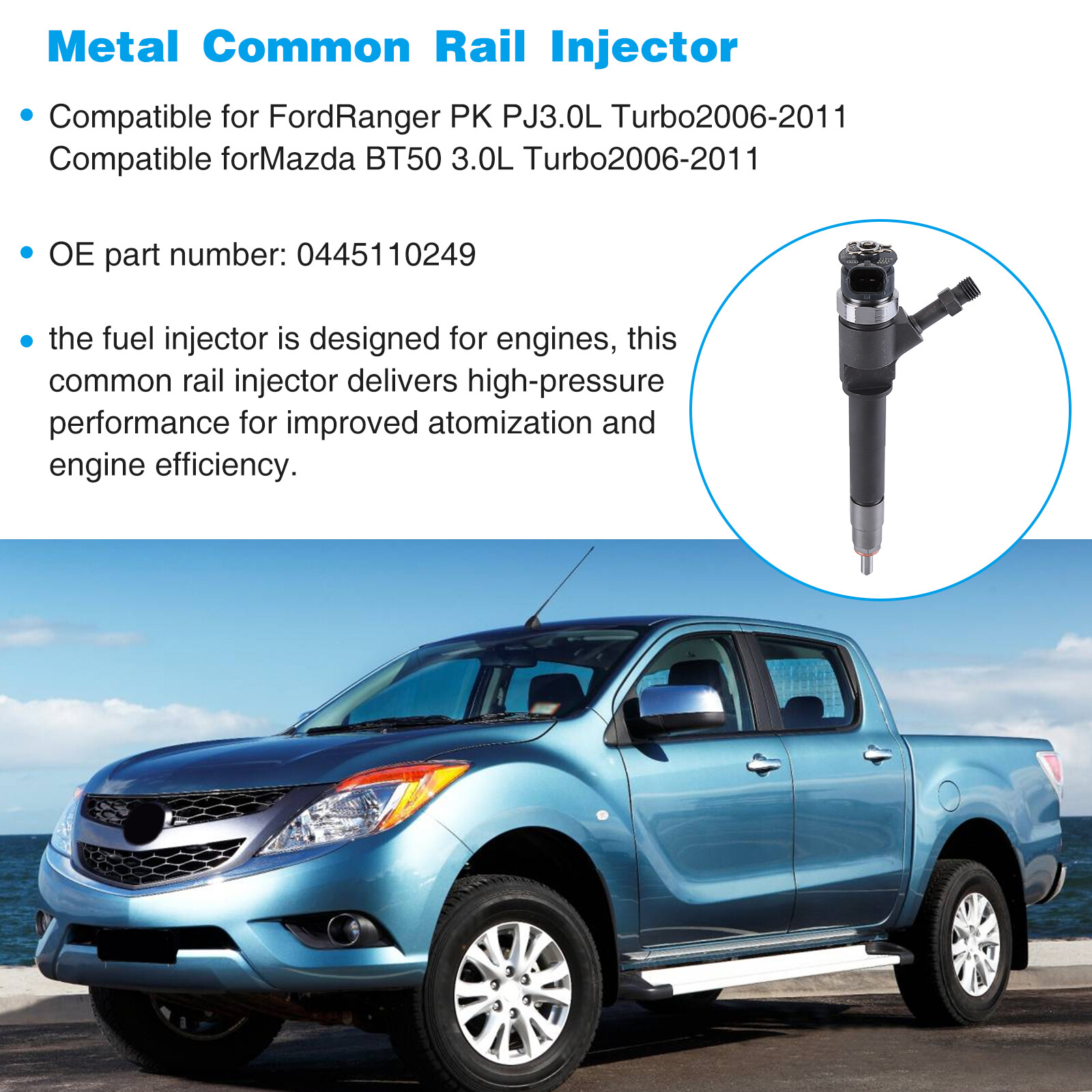 4PCS Fuel Injectors 0445110249 For FORD RANGER MAZDA BT50 3.0L C/R 2006