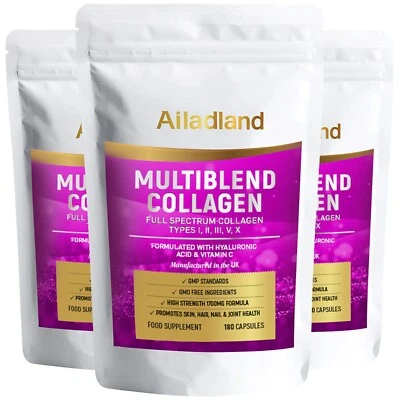 AILADLAND Marine Bovine Multi Collagen Capsules 1700mg Hydrolyzed Skin Hair Nails Joints