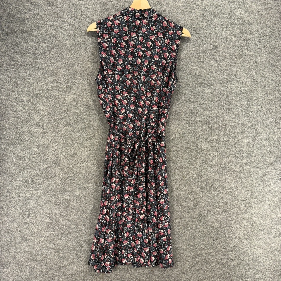 Vestido Camisa Nanette Lepore Mujer 12 Negro Floral Midi Cinturón Cuello Sin Mangas Foto 2 de 4