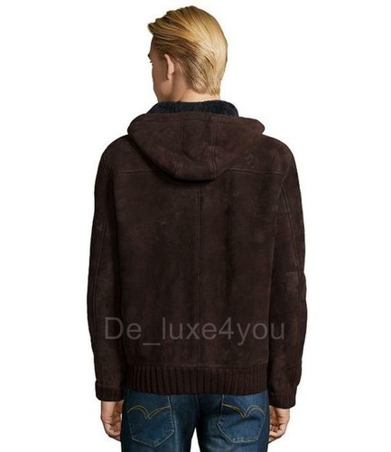New Gucci Shearling Suede Leather Bomber Hooded Jacket Brown It. 56 - US 46 - Picture 2 of 6