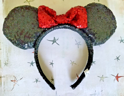 Disney Minnie Mouse Classic Red Bow Sequin Ears Headband 
