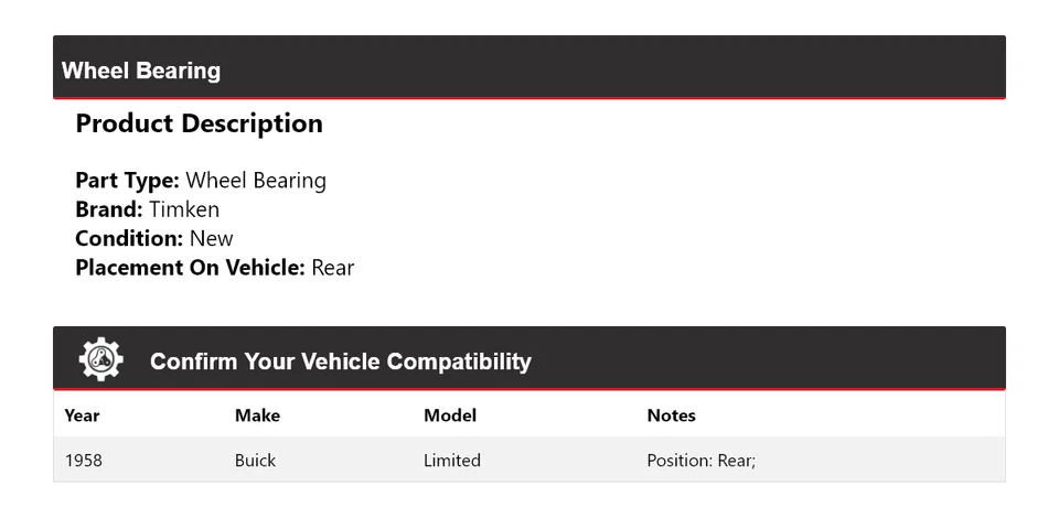 Cojinete de rueda trasero Timken para Buick Limited 1958 Foto 2 de 4
